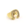 Cool design gold crystal Lucky Horseshoe Ring Stainless Steel racing jewelry Gold horse head Ring Band Finger288g