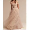 Nude Ruched Tulle Wedding Dresses Off The Shoulder Delicate Sash Bridal Gowns Floor Length A Line Backless Wedding Gown203b