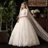 Demi manches robe De mariée avec 100 cm Train Vestido De Novia nouvel hiver vintage col haut dos nu dentelle robe De bal grande taille