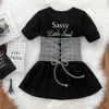 2 PCS Fashion Kids Baby Girls Dress Clothes Ensemble 2020 Nouvelle lettre Imprimez la robe à manches longues Lacet Up Tenues Tenues 16T6454100