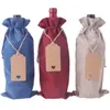 12pcs Fashion Drawstring Bag Hemp Bundle Pocket Bags Red Wine Storage Packaging Wrapping With Hang Tag Table Gifts 18hz B2