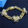 Iced Out Diamond Women Body Chain Jewelry Rhinestone Cuban Link Anklets Gold Silver Pink Butterfly Bracelets