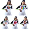 Womens Lips Patronen Tee T-shirts Mode Trend Ronde hals Lange Mouw Tees Tops Designer Summer Vrouwelijke Casual Slanke Tshirt