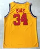 Fans toppar Tees University of Maryland Len #34 Bias Basketball Jersey Red Yellow All Stitched and broderi Size S-2XL Top Quality J240309