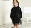 Cotton girls long-sleeved dress autumn light tide net gauze cotton sweater girls skirt girls dressLY010