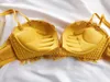 Seksi dantel iç çamaşırı nakış çiçek kadın sütyen sarı sarı topla push up iç çamaşırı setleri rahat sütyen y200115 v9qg7448676