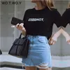 Hot Sale WOTWOY Funny Letters T Shirt Cotton Summer Printed T-Shirt Casual Tops Tee Women Short Sleeve Female White Black Red Tees