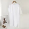 Aachoae Women Casual Loose Solid Cotton T Shirt Dress O Neck Oversize Mini Dress Batwing Short Sleeve Basic Dresses Vestidos