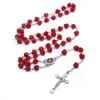 Chapelet de perles de prière en forme de Rose, collier de croix de la vierge Maria du Christ, accessoires chrétiens, cadeau de noël