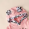 Småbarn flickor tecknad bokstav leopard tryck hoodie toppar+ byxor kläder söta öron djur hoodies nyfödda kläder bebes