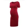 Kvinnors Kortärmad Maternity Klänningar Casual Graviditet Kläder Bodycon Baby Shower Gravid Sheath Dress Solid Färg