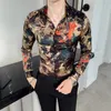 Leaf Print Shirt Modeontwerper Heren Bloemenoverhemd Luxe Koninklijk Heren Smoking Camisas Clubkleding Lange mouw Slim Casual Wear1