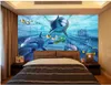 3D dolphin deep sea underwater world living room background wall decoration painting beautiful scenery wallpapers