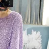 Neue herbst mode frauen oansatz hülse mit drei vierteln lurex gepatcht shinny bling lose pullover kleid vent jag vestidos