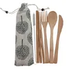 Conjunto de talheres de bambu utensílios de viagem Biodegradável Dinnerware de madeira ao ar livre Portátil Flatware Zero Louça de Desperdício