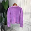Pista 2020 Jackets de suéter de lã feminino Oneck tricô Cardigans curtos elegantes jaqueta roxa ladies Outwear
