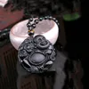 KYSZDL Natural Obsidian Laughing Buddha Big Belly Maitreya Necklace Buddha Pixiu Breng je liefde Geld en veiligheid gratis touw