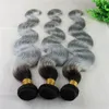 Ombre Silbergraue Körperwellen-Haarwebereien, brasilianische Echthaarverlängerungen, Remy-Haarbündel, 100 Gramm pro Stück