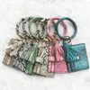 Chaveiros de pulseira de desenhador de chaveiros personalizado anel de braceletes titular de cartão de braceletes com tassel snakeskin grão couro pu chaveiro