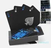 Wholesale-Water Proof Pure Black PVC Poker Pure Black Cards Blue Silver Font Magic Playing Cards 63mm * 88(MM) 140g