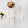 Lace Family Matching Outfits Summer Sexy Lace Hollow Out Round Neck Ruffled Mommy and Daughter Matching Dresses Parent-child Dress S470