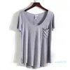 Hot Sale Women V Neck Kortärmad T-shirts Sommar med fickor S-4XL Plus Size Bottoming Loose European Style Tops Drop Shipping