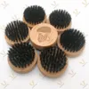 MOQ 100pcs OEM Wood Beard Brushes Customized LOGO Laser Engraved Round Wooden Beards Whiskers Brush with Boar Bristle Men Grooming