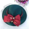 Large Wide Brim Women Winter Hat 2023 Green Fedora Hats Veil Felt Cap Ladies Bow Cloche Caps Wedding Female M157309c