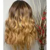 Ombre Wavy Lace Front Human Hair Wigs with Baby Hair 360 Frontal Honey Brown Glueless Silk Top Full Lace Wigs for Women