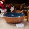 China Artistic Handmade Art wash basin Ceramic Counter Top Wash Basin Bathroom Sink bathroom art wash basin brown and blue color