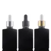 Cosmetic packaging 1oz square shape aromatherapy essential oils bottles frosted clear black glass serum dropper bottle 30ml with Eye Pipette