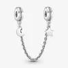 100% 925 Sterling Silver Half Moon and Star Safety Chain Charms Fit Original European Charm Bracelet Fashion Women Wedding Engagement Jewelry Accessories