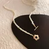 Retro Simple Pearl Chokers Necklace Flower Pendant Necklace Women Clavicle Chain Top Quality Jewelry