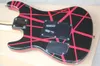 Guitare électrique en tilleul noir en gros avec bande rouge, floyd rose, touche en érable, peut être personnalisée à la demande
