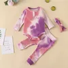 Bebé atado y teñido Otoño Ropa para niños Artículo Pit Tie Dyed Conjuntos de ropa 8 estilos Bebé Mameluco de manga larga Top Pantalones Diademas 3 piezas set3284202