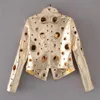 Cappotto della giacca di PU del colletto europeo e americano della cappotto della giacca di PU allentato luminoso dell'anello del metallo della decorazione dell'anello PU Cappotti Nero XL