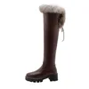 أحذية الشتاء التمهيد المرأة الدافئة فوق الركبة جولة تو ريال الشعر السيدات أزياء الفخذ عالية الثلج للماء botas1
