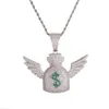 Iced Out CZ Money bag With Wings dollor Pendentifs Collier Or Argent Rosegold Hommes Et Femmes