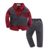 BABY Formal Gentleman Wedding Clothing Set Shirt with Fake Grid Vest+pant Trousers 2Pcs/set Kids Baby Boy Clothes Suit