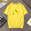 Kvinnors T-shirt 2021 Sommar Fritid Kvinnor Mode Frukt Kortärmad Lemon Print Top Harajuku T-tröja Kvinnor O-Neck