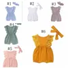 Baby Designer Ubrania Koronki Dziewczyna Romper Bow Pałąk 2 sztuk Zestawy Bez rękawów Kombinezony Niemocześnie Solidne Dzieci Playsuit Letnie Odzież dziecięca D5701