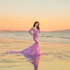 Women Off Shoulder Maternity Slim Cross-Front V Neck Long Sleeve Gown for Photo Shoot Elegant Pregnancy Dress Photography