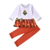 2020 Autunno Natale vestiti del bambino Set di pantaloni a maniche lunghe Xmas Tree Printed Bow Top + punto stampato 2Pcs / moda i bambini Outfits M2592