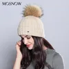BeanieSkull Caps MOSNOW Natural Raccoon Fur Pom Poms Hat Female Elegant Wool Knitted 2021 Winter Brand Women039s Hats Skullies3433272