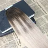 Omber Taśma w przedłużeniach włosów # 4 blaknięcie do # 18 Dip barwione klej w Remy Human Hair Extensions Balayage Taśma na rozszerzenia 40 sztuk / 100g