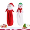 Christmas Snowman Santa Claus Embroidered Hand Towel Wall-Mounted Wipe Towel Flannel Fabric Cleaning Rag for Kitchen Bathroom