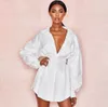 Women's Long-sleeved Solid Color Lapel Shirt Mini Dress Casual Loose Blouse Loose Fit Waist Sexy Shirt Dress