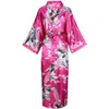 Gray Women Long Printed Robe Floral&PEACOCK Bride Bridesmaid Dressing Gown Rayon Sleepwear Leisure Kimono Bathrobe Wedding Gift Y2271V