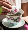 Big Bird Tea Bowl مع Saucer Lid Kit Art Garden Pastrol Ceramic Porcelain Plower