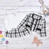 Baby-Kleinkind-Mädchen zweiteiliges Kleid Set Designer-Muster-Plaid-Mantel-Kind-Jacke und Rock Prinzessin Kleider Kleidung formale Klage Tuch D82802